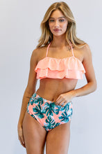 Load image into Gallery viewer, Solid Ruffle Top and Printed Bottom Swimsuit
