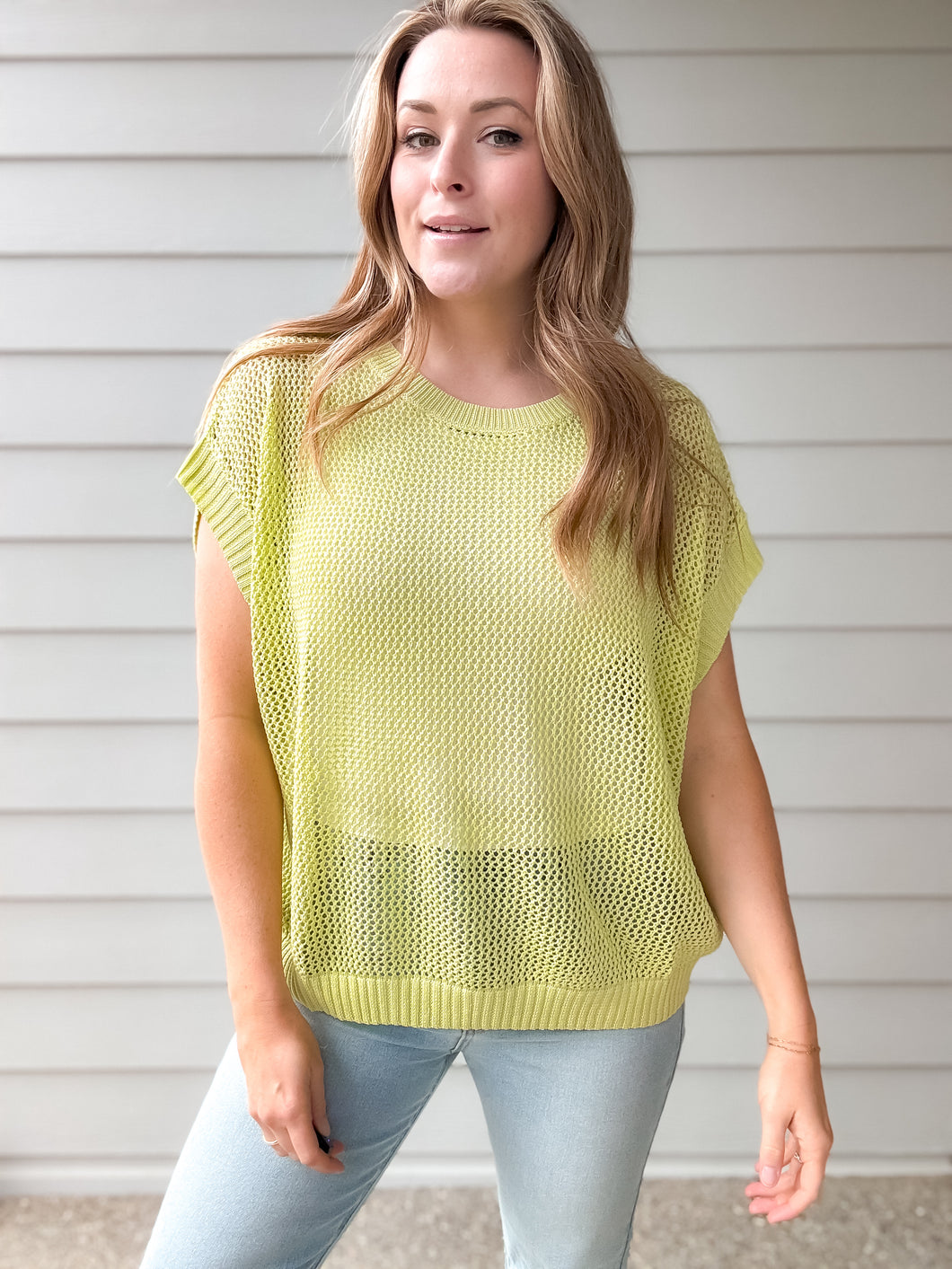 Open Knit Top in Matcha
