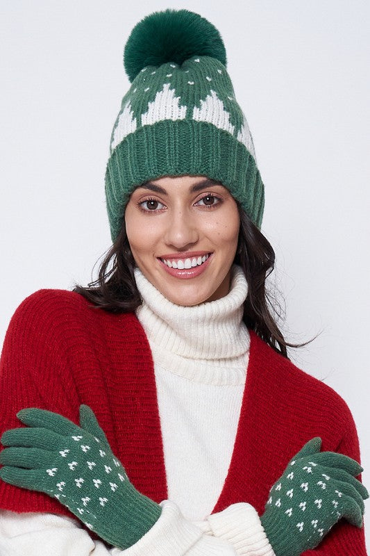Holiday Hat & Gloves Set in Green