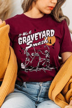 Load image into Gallery viewer, Graveyard Smash Skeleton Halloween Graphic Tee
