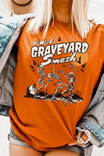 Load image into Gallery viewer, Graveyard Smash Skeleton Halloween Graphic Tee
