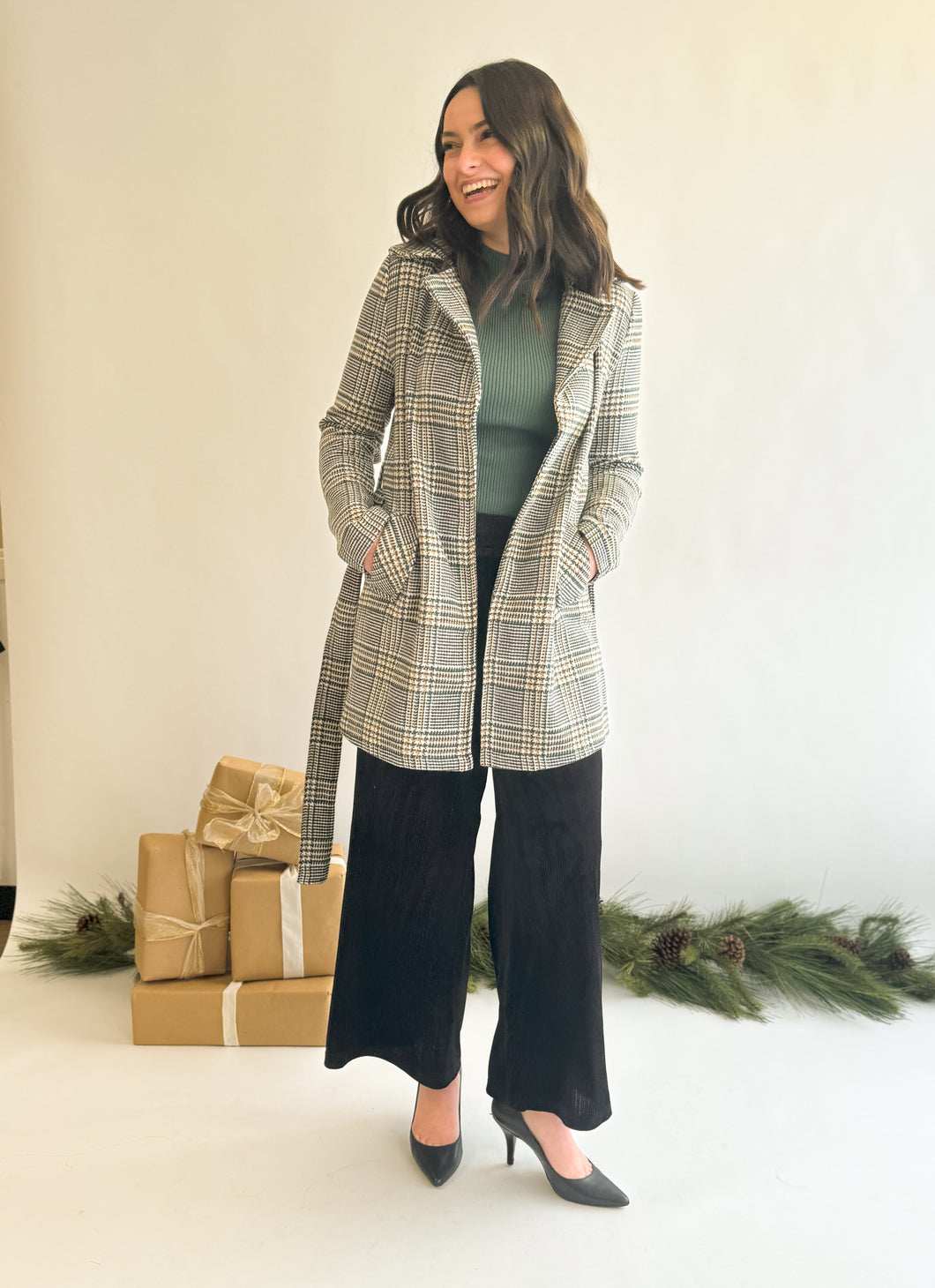 Luxe Plaid Belted Coat