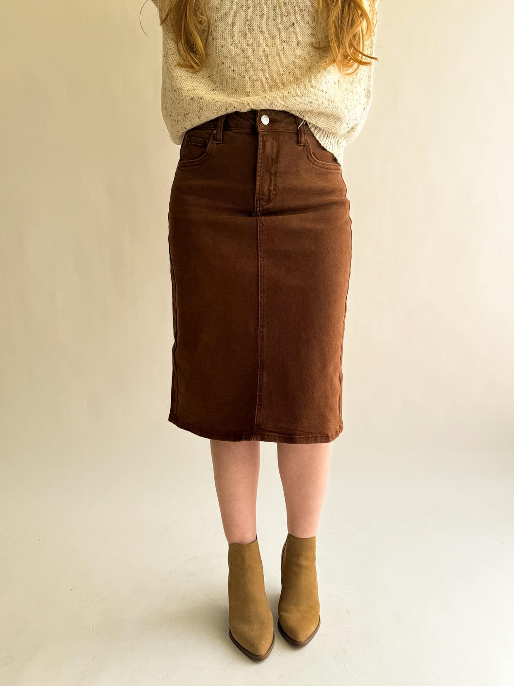 Espresso High Rise Midi Skirt