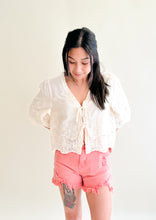 Load image into Gallery viewer, Floral Embroidery Tie Front Blouse
