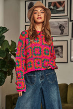 Load image into Gallery viewer, Crochet Patchwork Round Neck Pullover Sweater Top
