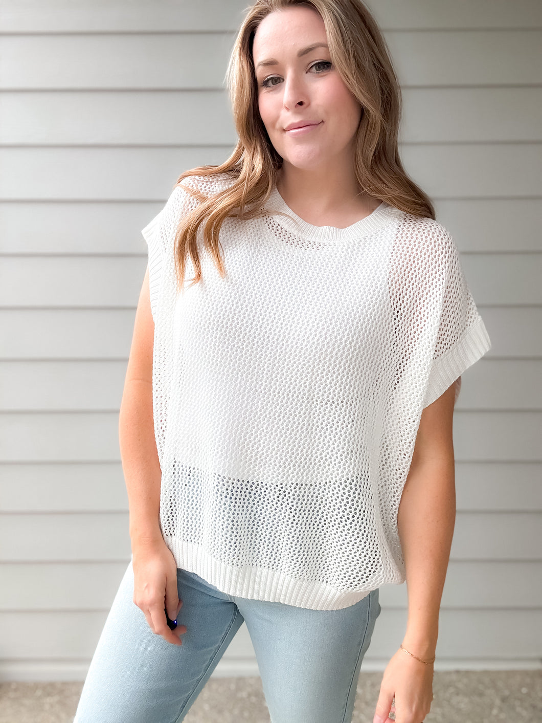 Open Knit Top in White