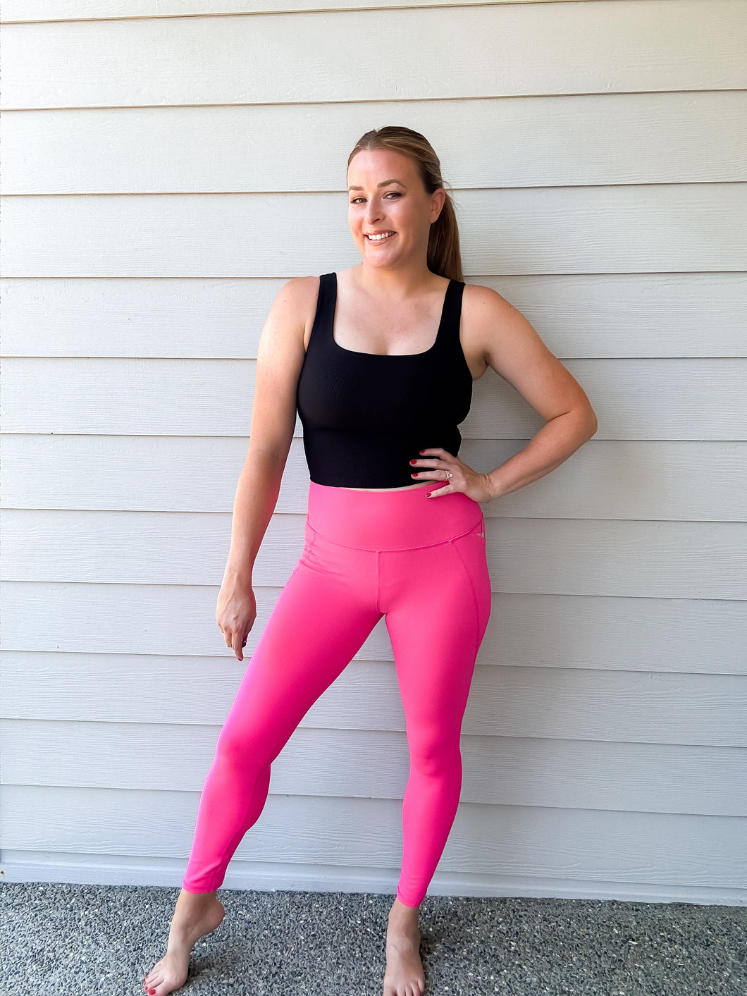 Essential Solid High Waist Leggings in Electric Pink