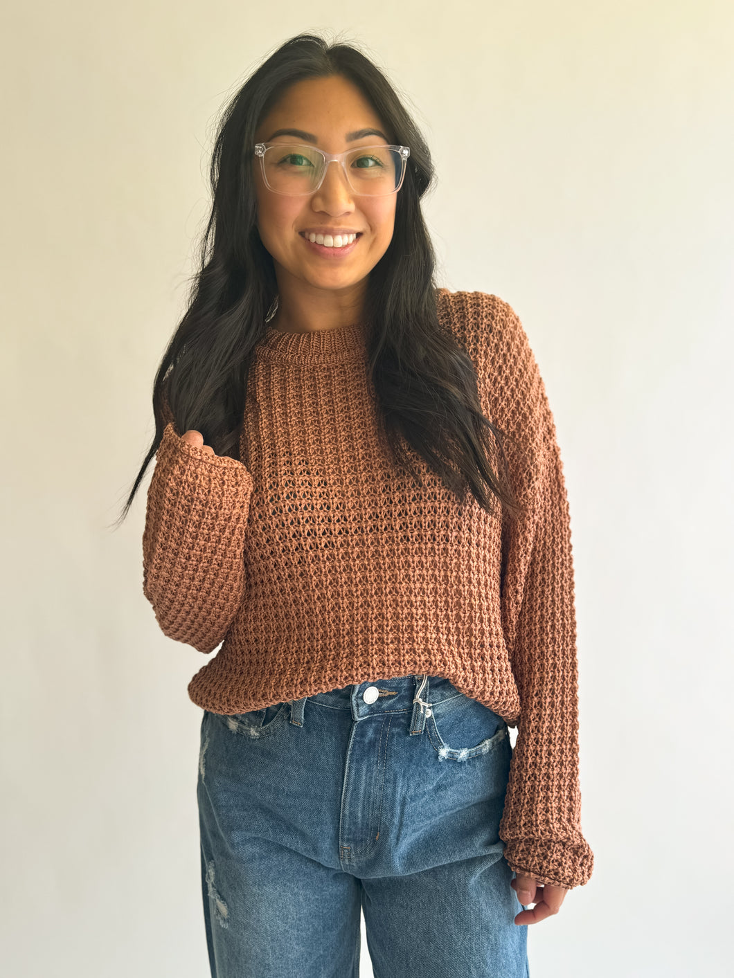 Crochet Knit Crop Fit Sweater