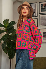 Load image into Gallery viewer, Crochet Patchwork Round Neck Pullover Sweater Top
