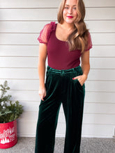 Load image into Gallery viewer, Green Velvet Wide Leg Pant
