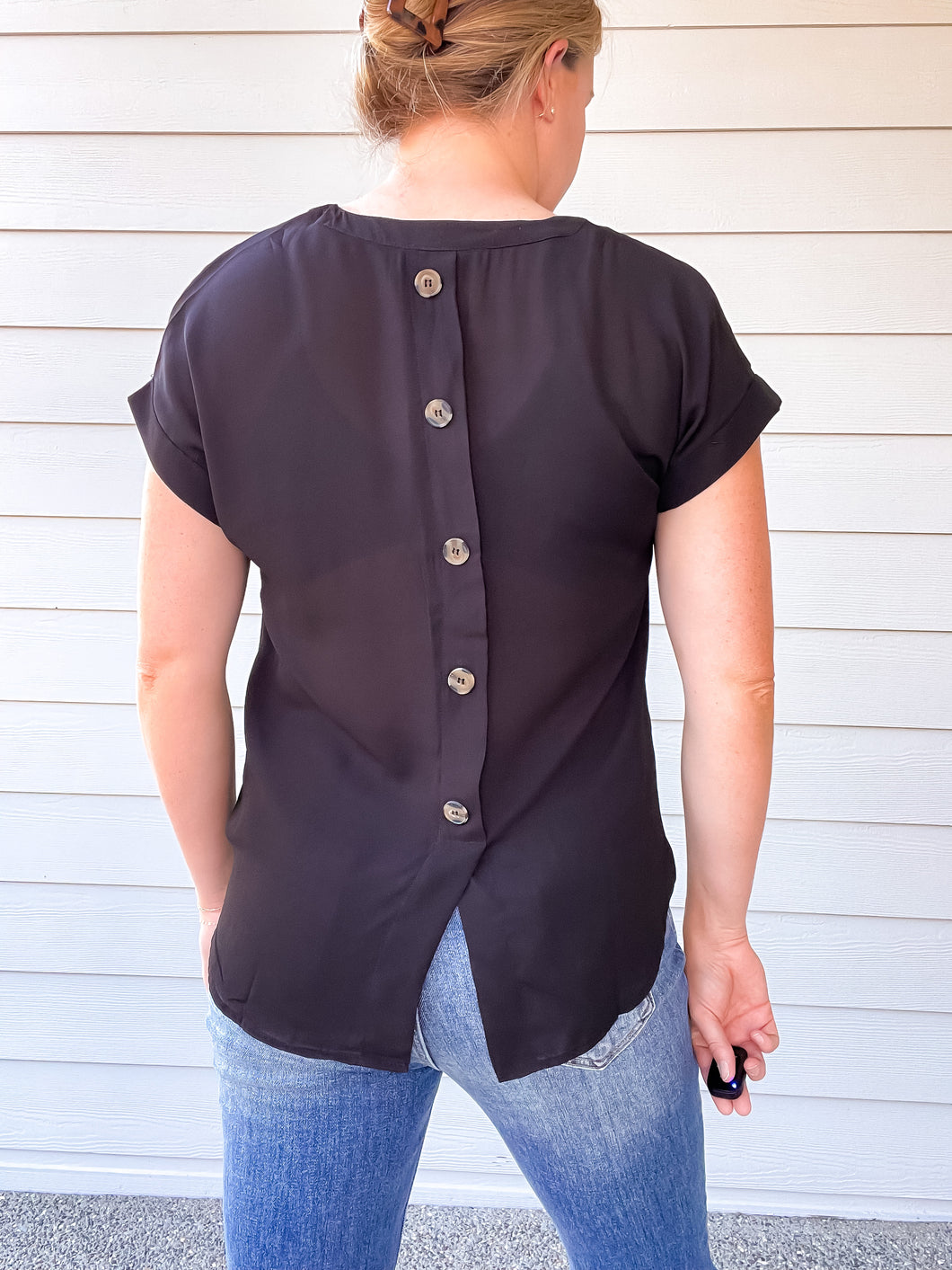 Aubrey Button Back Top in Black