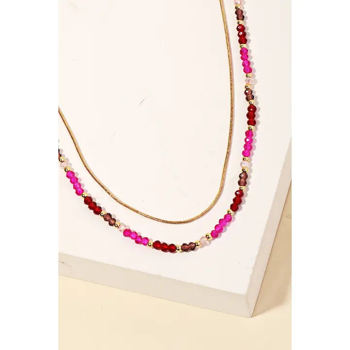 Pink Beaded Double Layer Necklace