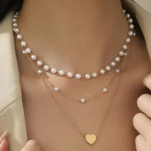 Load image into Gallery viewer, Hearts &amp; Pearl Layered Necklace
