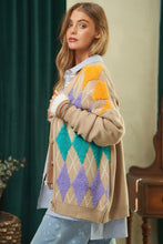 Load image into Gallery viewer, Plush Argyle Button Front Loose Fit Knit Cardigan
