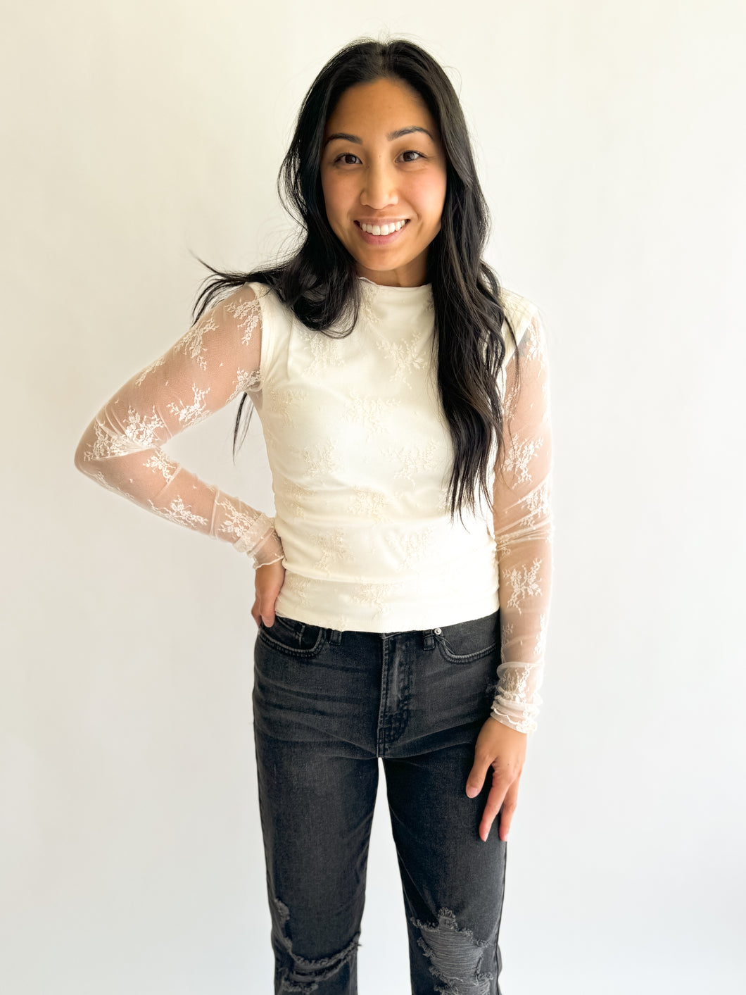 Sheer Lace Top in White