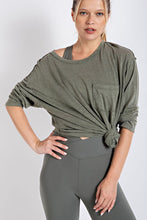 Load image into Gallery viewer, Mineral Washed Round Neckline Long Sleeves Top
