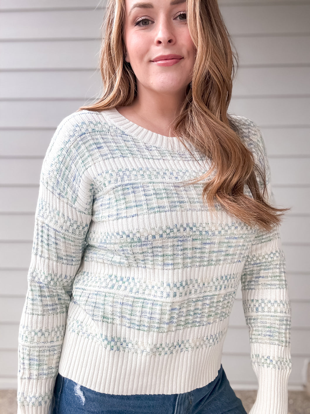 Aqua Stripe Textured Sweater