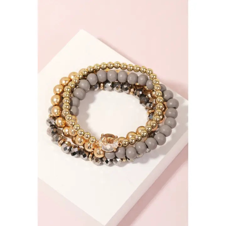 Grey & Gold Beaded Bracelet Set