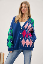 Load image into Gallery viewer, Plush Argyle Button Front Loose Fit Knit Cardigan
