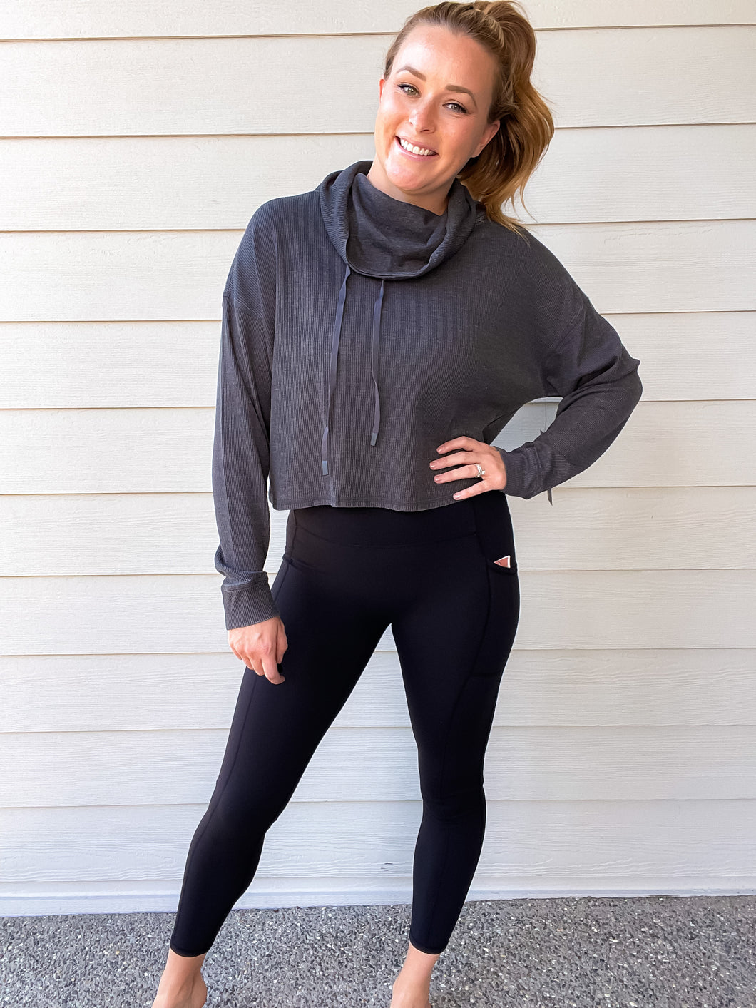 Cropped Cowl Neck Top