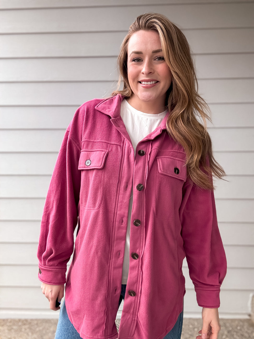 Maxine Button Down Fleece Jacket in Pink