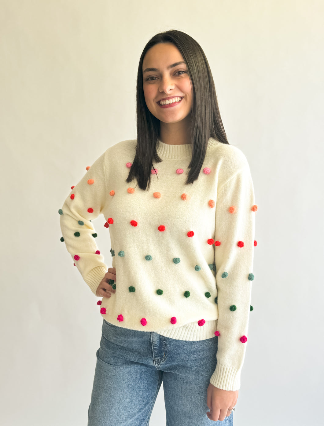 Cheery Pom Pom Sweater