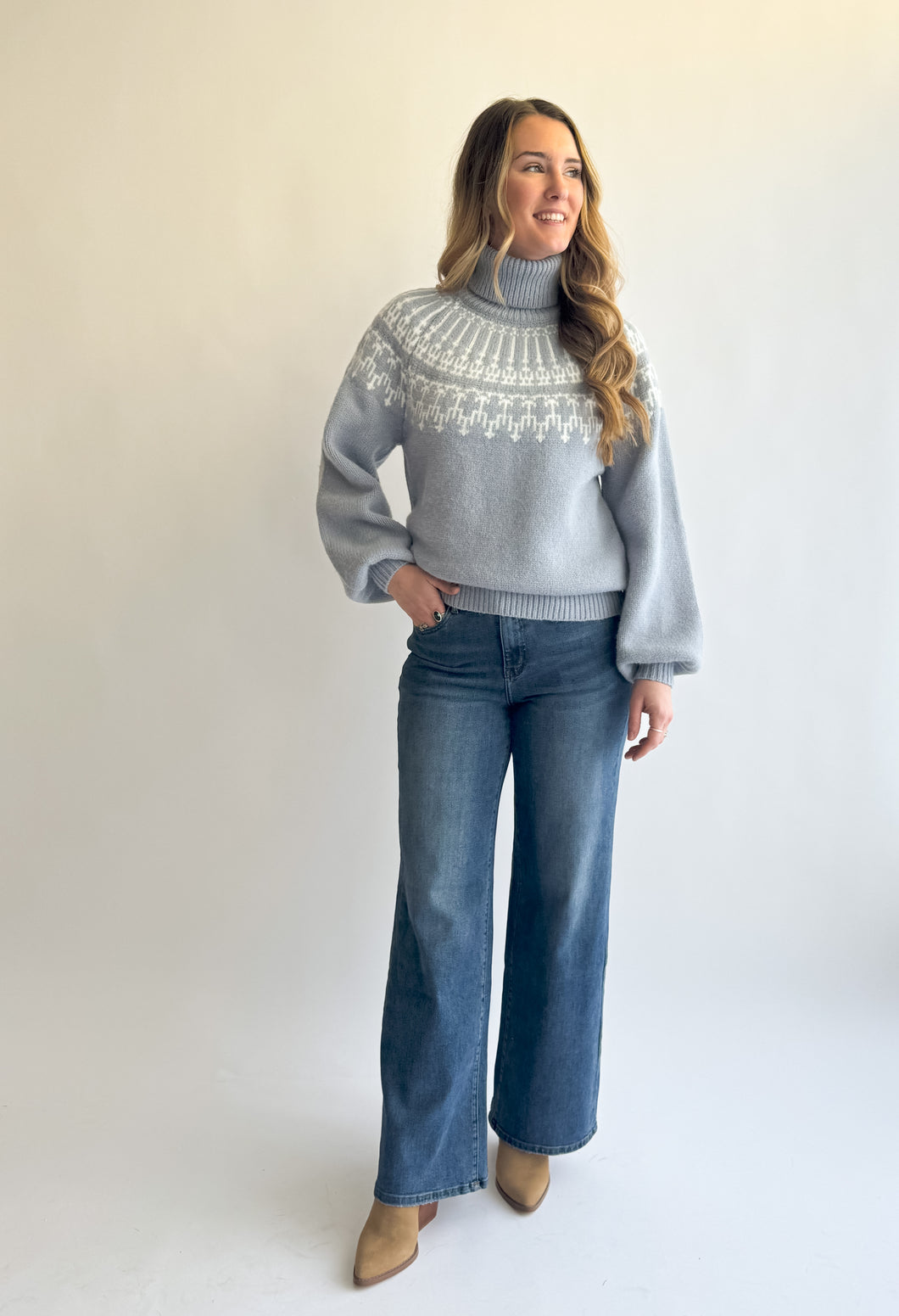 Icy Blue Turtleneck Sweater