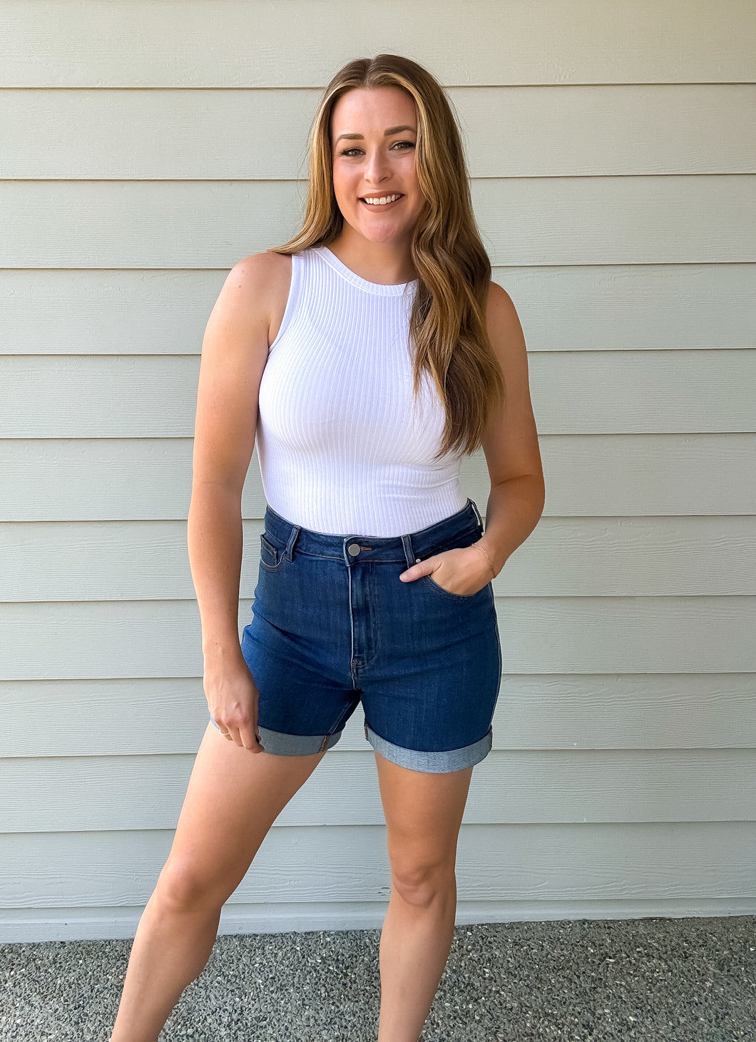 Fitted Ribbed Tank in White