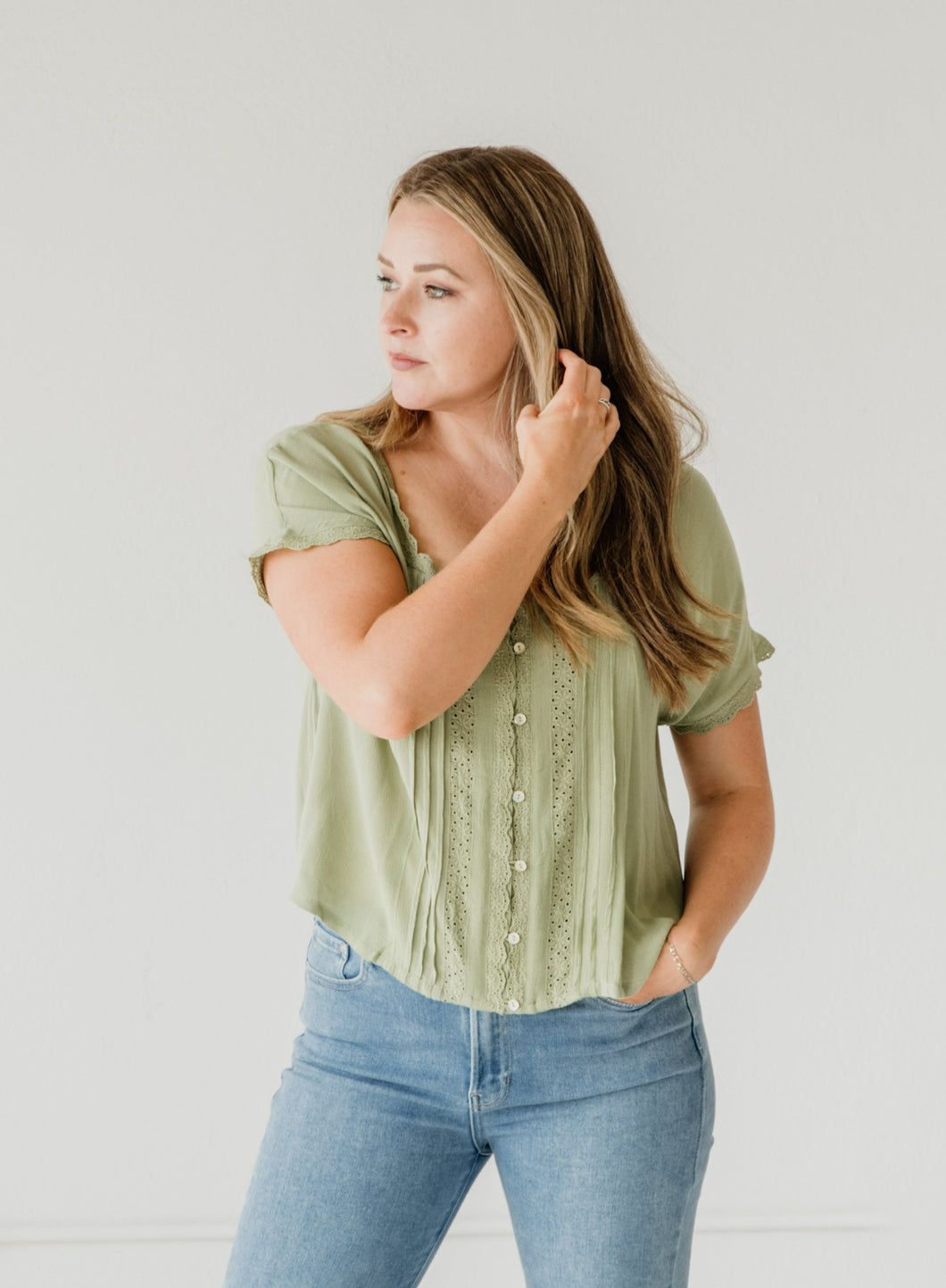 Everly Square Neck Top in Avocado