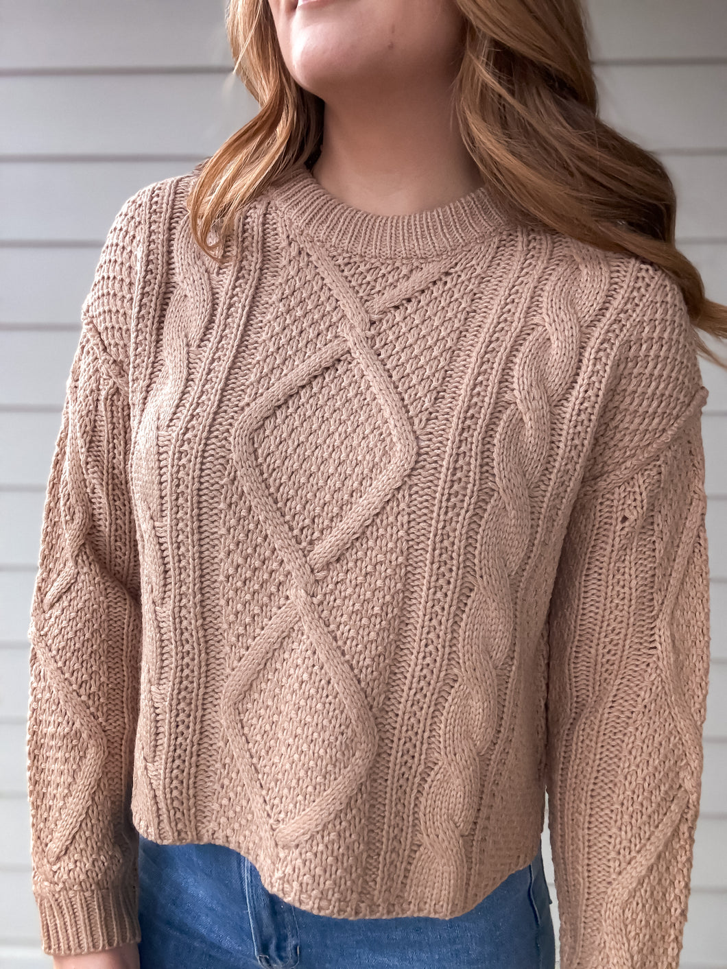 Gabby Cable Knit Sweater in Carmel
