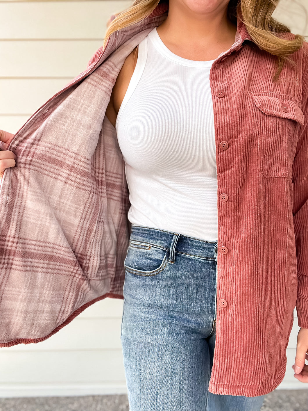 Reversible Corduroy Shacket in Rust