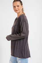 Load image into Gallery viewer, Mineral Washed Round Neckline Long Sleeves Top
