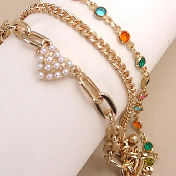 Pearl Heart Multi Layer Bracelet