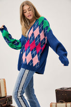 Load image into Gallery viewer, Plush Argyle Button Front Loose Fit Knit Cardigan
