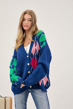 Load image into Gallery viewer, Plush Argyle Button Front Loose Fit Knit Cardigan
