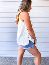 Load image into Gallery viewer, Sara Button Side Linen Tank in White
