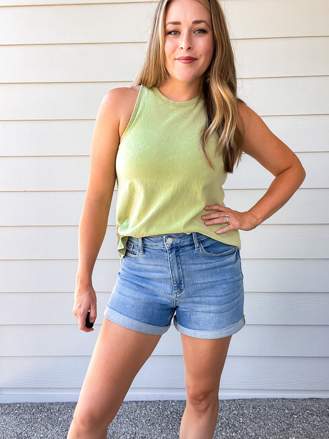 Denim Rolled Stretch Shorts
