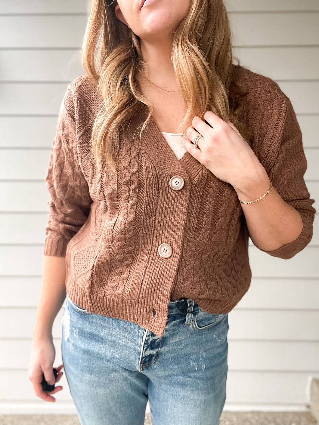 Cable Knit Cardigan in Almond