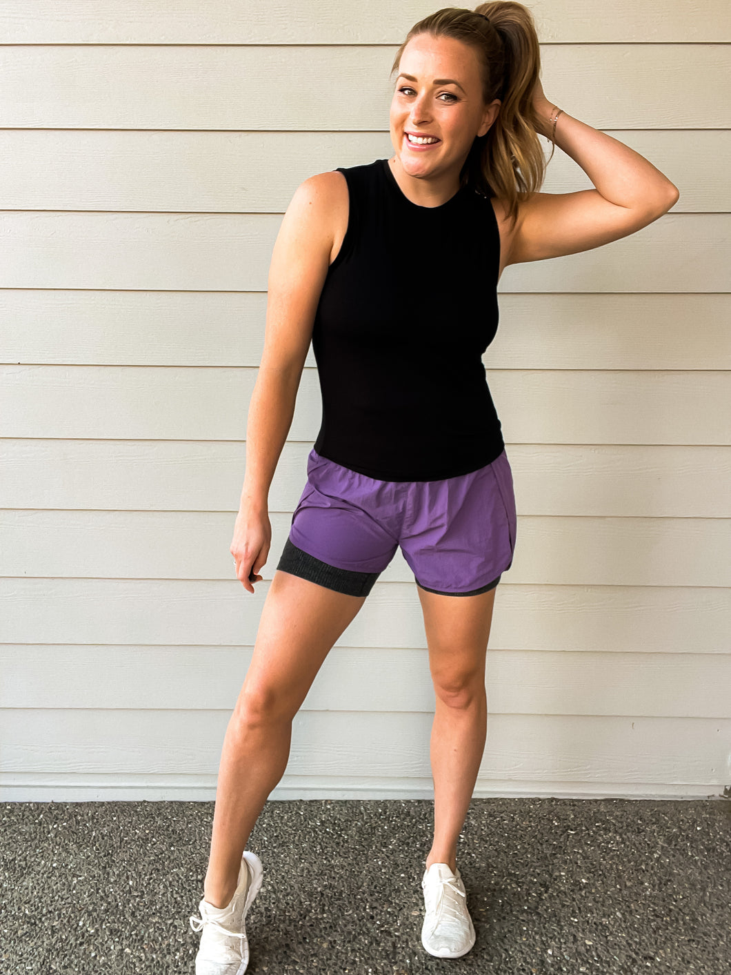 High Waisted Nylon Shorts in Smoky Lilac